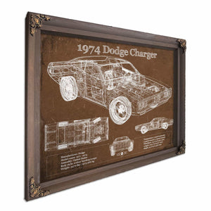 1974 Dodge Charger Vintage Blueprint Auto Print