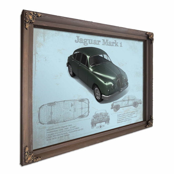 Jaguar Mark 1 (Dark Green) Blueprint Vintage Auto Print