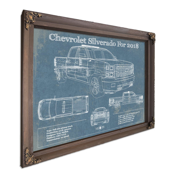Chevrolet Silverado 2018 Blueprint Vintage Truck Patent Print