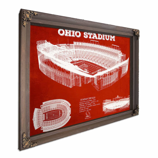 Ohio State Buckeyes Art - Ohio Stadium Vintage Stadium Blueprint Art Team Print