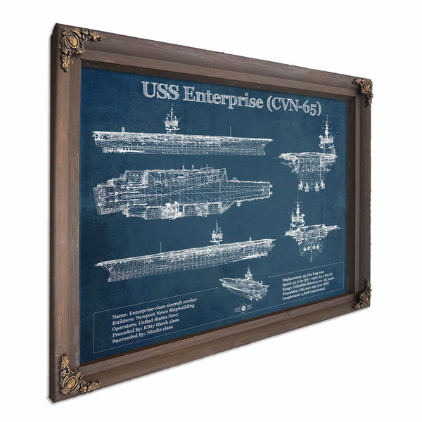 USS Enterprise (CVN-65) Aircraft Carrier Blueprint Original Military Wall Art - Customizable