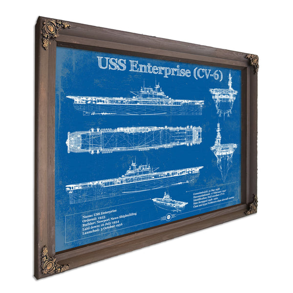 USS Enterprise (CV-6) Aircraft Carrier Blueprint Original Military Wall Art - Customizable