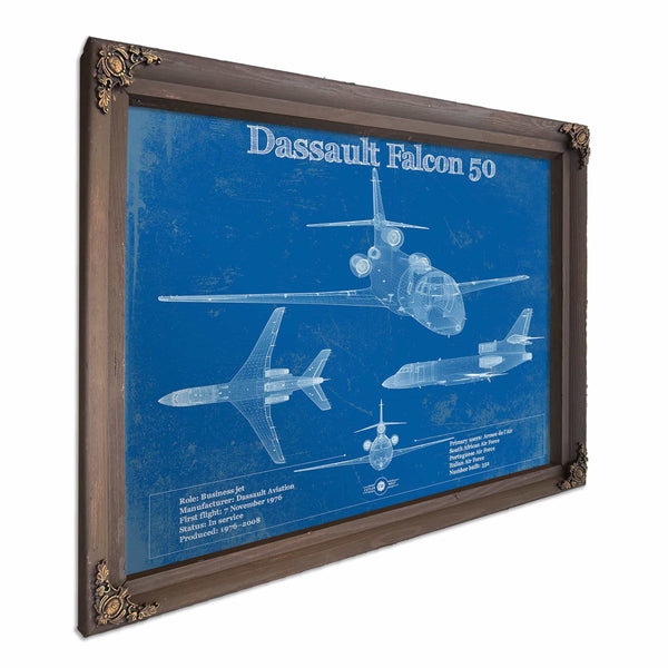 Dassault Falcon 50 Vintage Blueprint Airplane Print