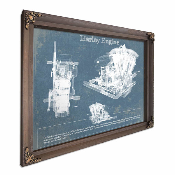 Harley-Davidson Engine Vintage Blueprint Motorcycle Engine Patent Print