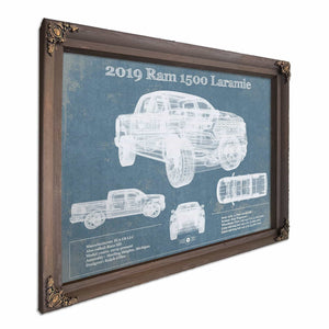 Dodge Ram 1500 Laramie 2019 Vintage Blueprint Auto Print