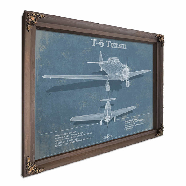 T-6 Texan Aircraft Blueprint Original Military Wall Art