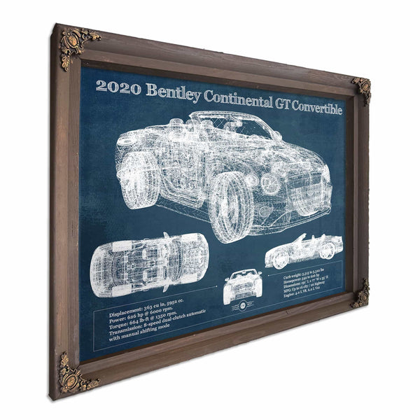 2020 Bentley Continental Gt Convertible Vintage Blueprint Auto Print