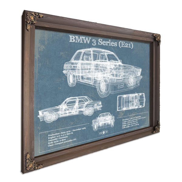 BMW 3 Series E21 Vintage Blueprint Auto Print