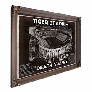 Tiger Stadium Art - LSU Tigers Vintage Stadium & Blueprint Art Print