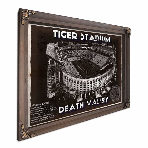Tiger Stadium Art - LSU Tigers Vintage Stadium & Blueprint Art Print