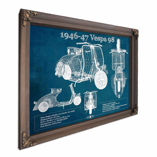 1946-47 Vespa 98 Vintage Blueprint Auto Print