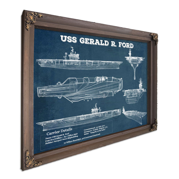 USS Gerald R. Ford (CVN-78) Aircraft Carrier Blueprint Original Military Wall Art - Customizable