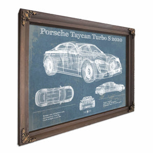 Porsche Taycan Turbo S 2020 Vintage Blueprint Auto Print