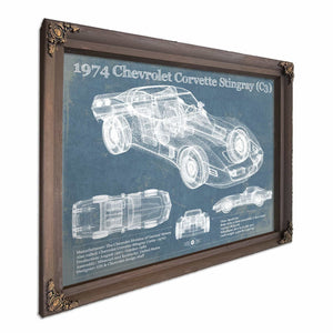 1974 Chevrolet Corvette Stingray (C3) Coupe Vintage Blueprint Auto Print