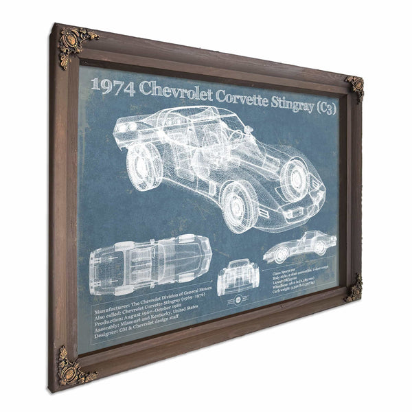 1974 Chevrolet Corvette Stingray (C3) Coupe Vintage Blueprint Auto Print