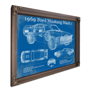 1969 Ford Mustang Mach 1 Vintage Blueprint Auto Print