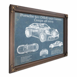 Porsche 911 Mk8 992 Carrera Coupe 4s 2019 Vintage Blueprint Auto Print