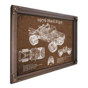 1976 Ford F150 Highboy Truck Vintage Blueprint Auto Print
