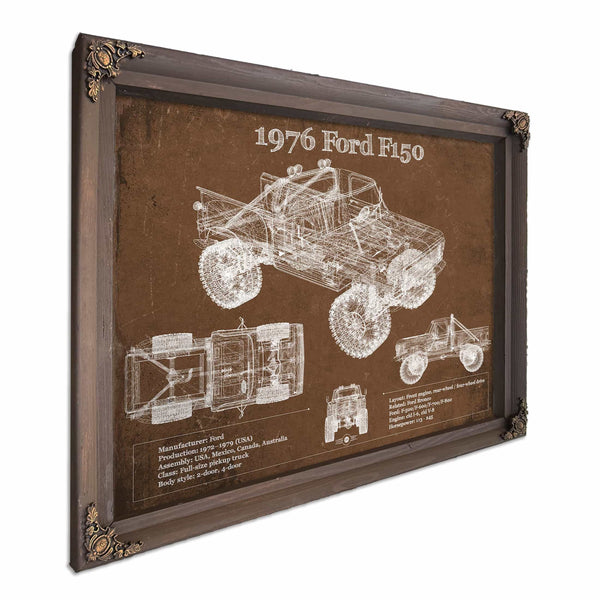 1976 Ford F150 Highboy Truck Vintage Blueprint Auto Print