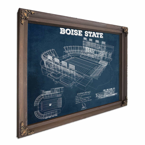 Boise State Broncos Art - Vintage Boise State Stadium Blueprint Art Print