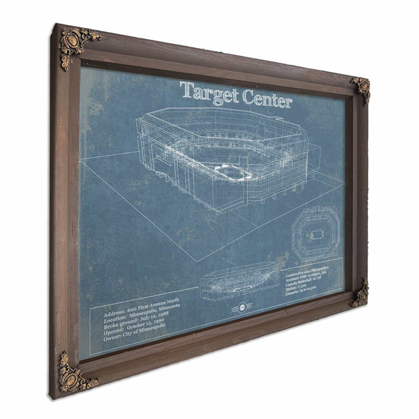 Minnesota Timberwolves Vintage Target Center Vintage Basketball Blueprint NBA Print