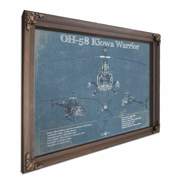 OH-58 Kiowa Warrior Helicopter Vintage Aviation Blueprint Military Print