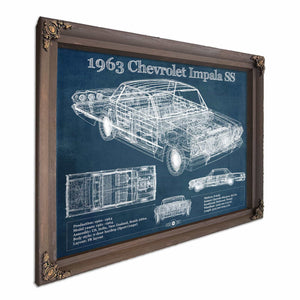 1963 Chevrolet Impala SS Hardtop Sport Coupe Blueprint Vintage Auto Print