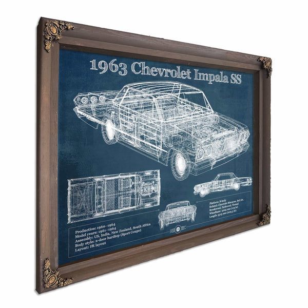1963 Chevrolet Impala SS Hardtop Sport Coupe Blueprint Vintage Auto Print