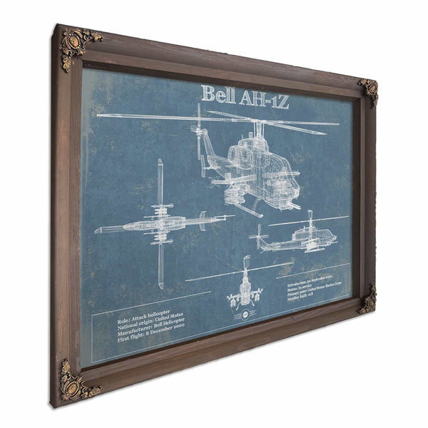Bell AH-1Z Viper Vintage Original Blueprint Military Print