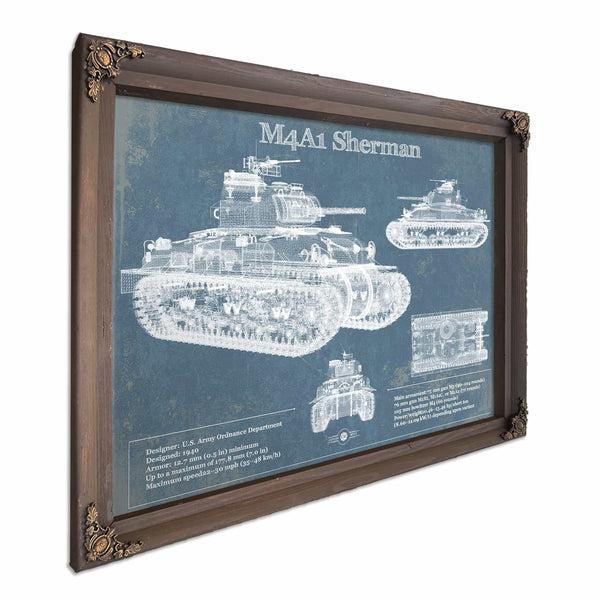 M4A1 Sherman Tank Vintage Blueprint Print