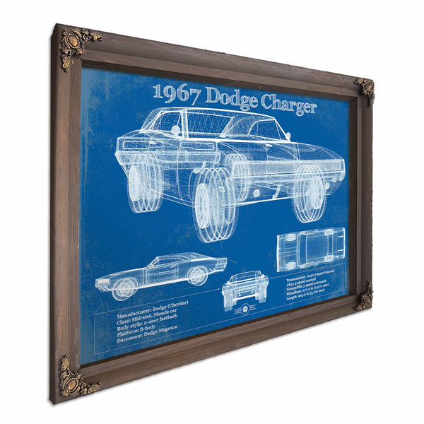 1967 Dodge Charger Vintage Blueprint Auto Print