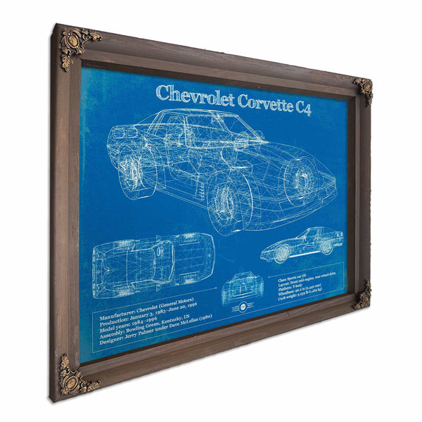 Chevrolet Corvette C4 Blueprint Vintage Auto Print