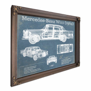 Mercedes Benz 220S W111 (1964) Blueprint Vintage Auto Print