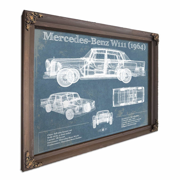 Mercedes Benz 220S W111 (1964) Blueprint Vintage Auto Print