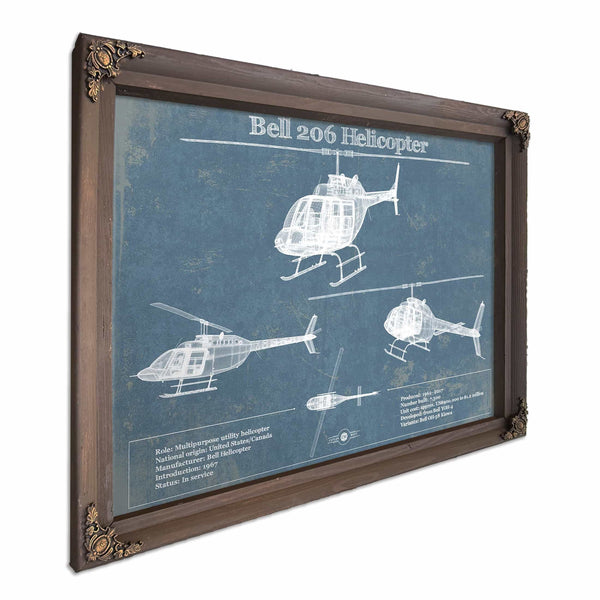 Bell 206 JetRanger/LongRanger Vintage Blueprint Helicopter Print