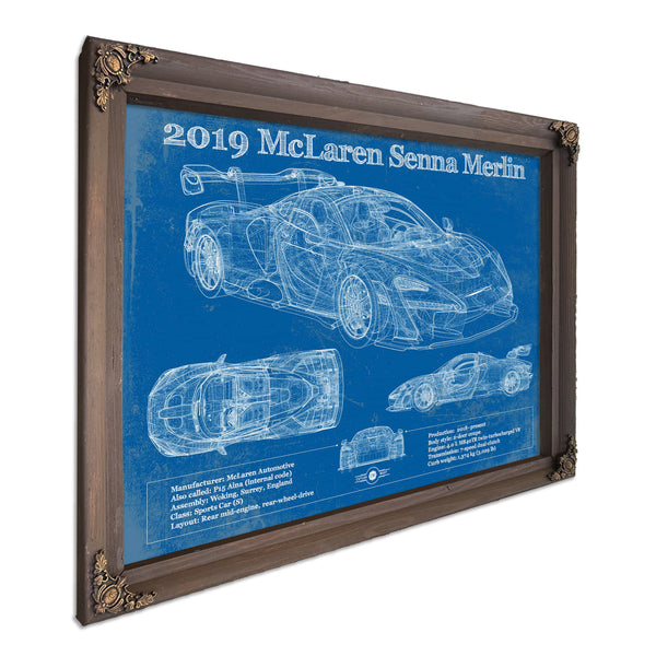2019 Mclaren Senna Merlin Vintage Blueprint Auto Print