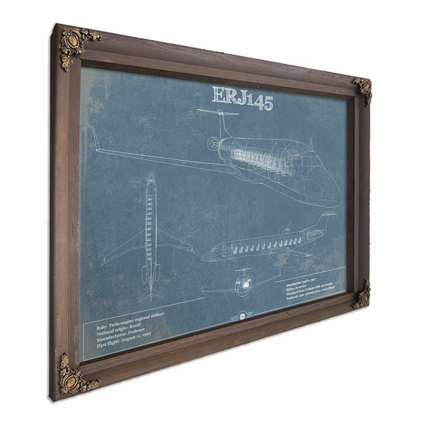 Embraer ERJ145 Vintage Aviation Blueprint with Optional Custom Pilot aviation-2