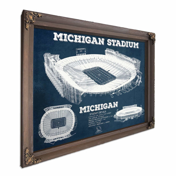 Michigan Wolverines Art - Michigan Stadium Vintage Stadium Blueprint Art Print