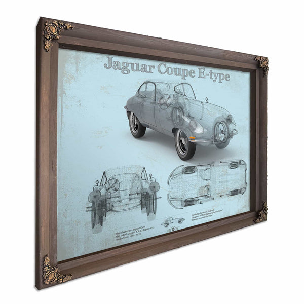 Jaguar Coupe E Type Car Original Blueprint Art