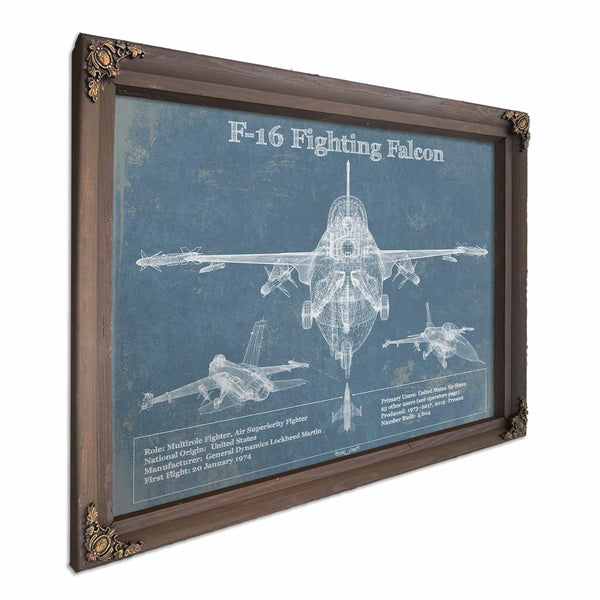F-16 Aircraft Patent Blueprint Original Military Wall Art