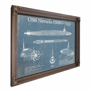 USS Nevada (SSBN-733) - Nuclear Ballistic Missile Submarine Blueprint Patent Original Art - Customizable