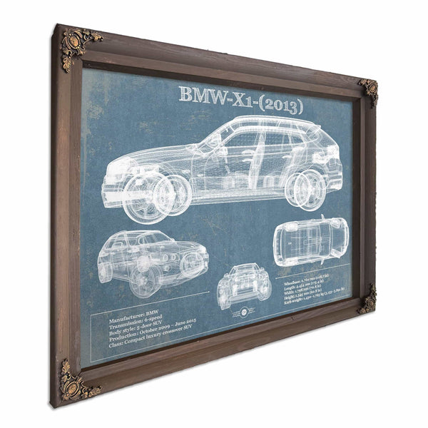 BMW X1 (2013) Vintage Blueprint Auto Print