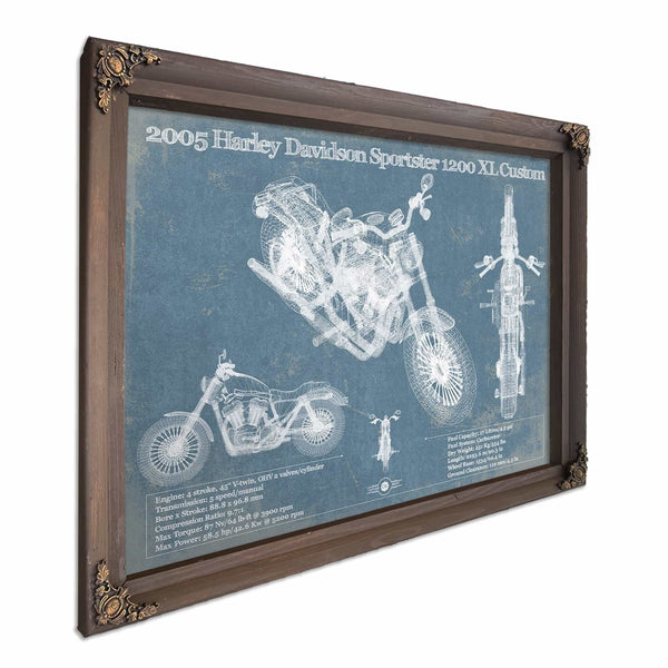 2005 Harley Davidson Sportster 1200 XL Custom Blueprint Motorcycle Patent Print