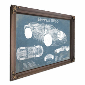 Ferrari SF90 Stradale Vintage Blueprint Auto Print