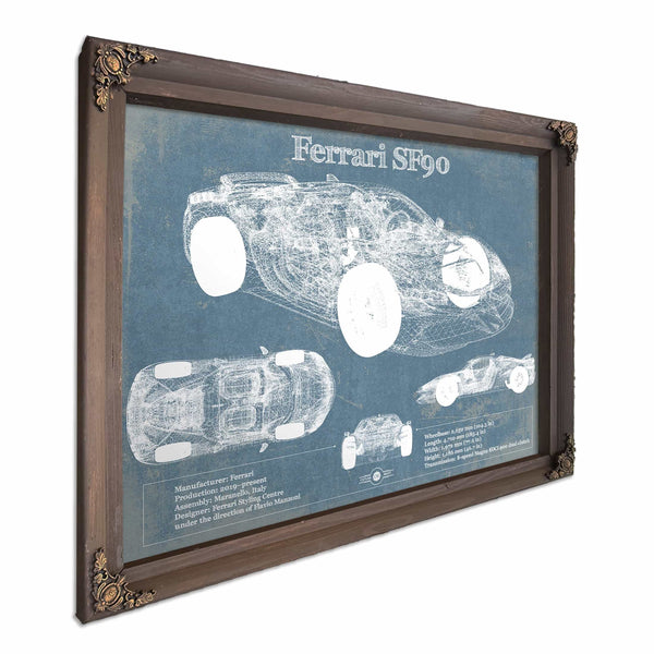 Ferrari SF90 Stradale Vintage Blueprint Auto Print