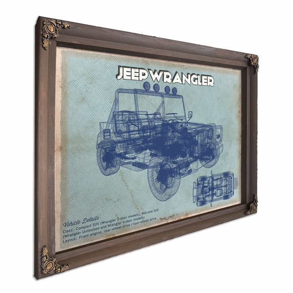 Jeep Wrangler Vintage Blueprint Auto Print