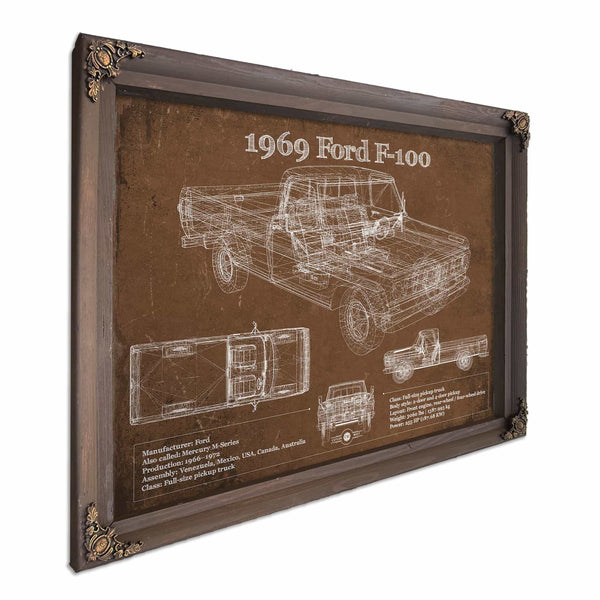 1969 Ford F-100 Pickup Vintage Blueprint Auto Print