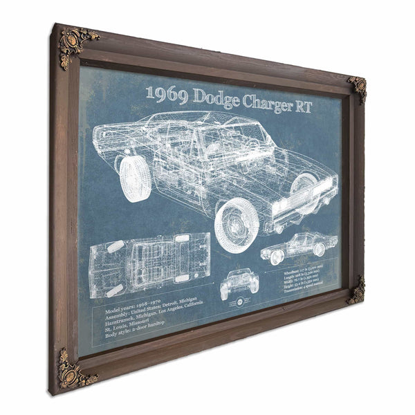 1969 Dodge Charger R/T Blueprint Vintage Auto Print