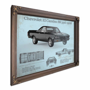 Chevrolet El Camino SS 396 1968 Vintage Blueprint Auto Print