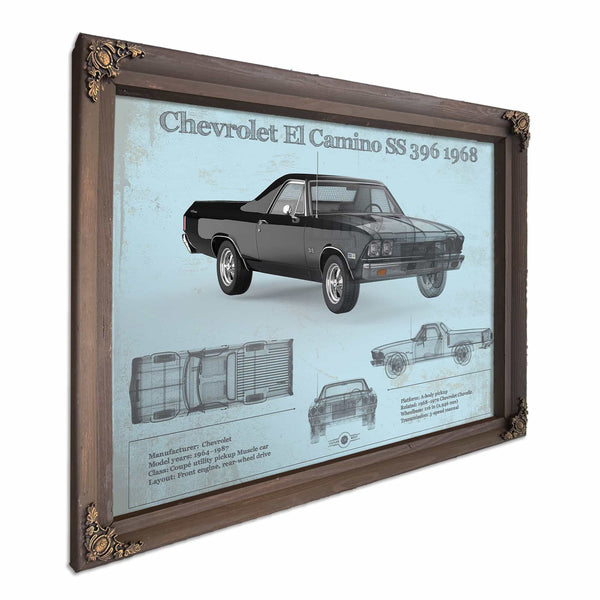 Chevrolet El Camino SS 396 1968 Vintage Blueprint Auto Print